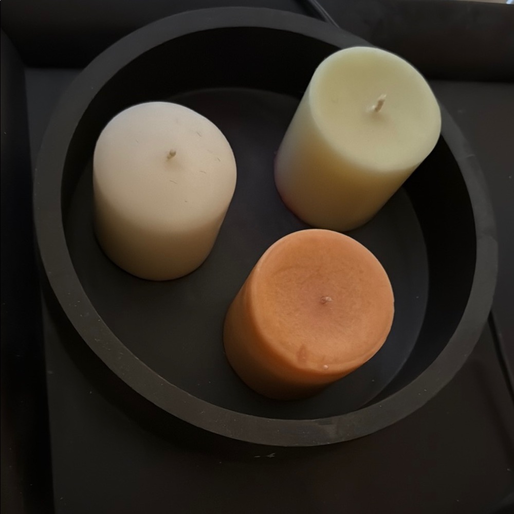 Set of Three Scented Candles in Black Tray